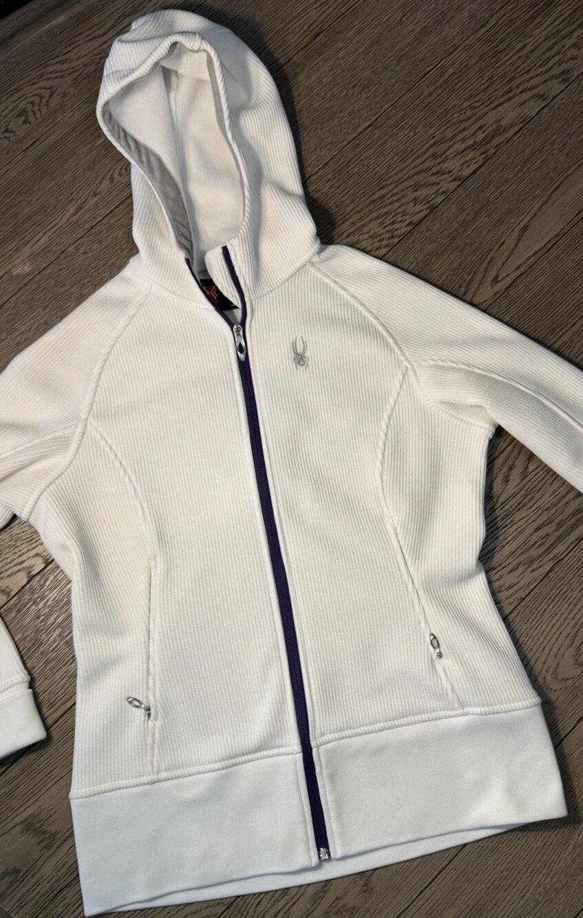 Womens Size Large Spyder Fleece Lined Hooded Zip Up Skiing Base Layer Jacket